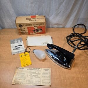 Vintage GE Portable Steam Iron Manual Iron Warranty with box TESTED WORKS!